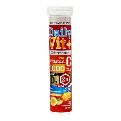 Daily Vit+ vit C 1000 mg + Vit D 1000 IU + Zinc 50 mg Effervescent Tabs 20'S