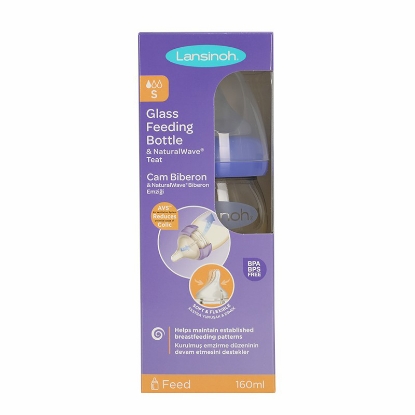 Lansinoh Glass Feeding Bottle With Natural Wave Slow Flow 160 ml