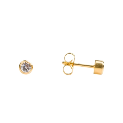 Studex 18K Gold Bezel April Crystal Earrings 3 mm 